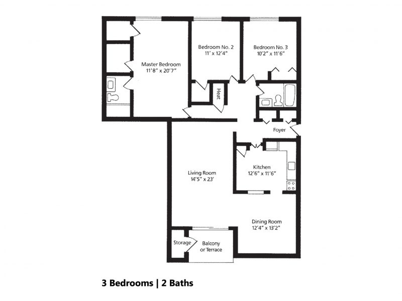 three bedroom floor plan